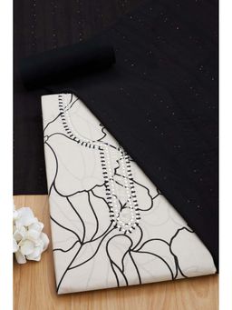 Soch - Women Cream Silk Blend Mirror Work Unstitched Kurta and Bottom with Dupatta (Set of 3)