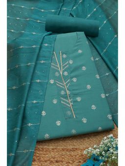 Soch - Women Teal Art Silk Embellished Unstitched Kurta and Bottom with Dupatta (Set of 3)