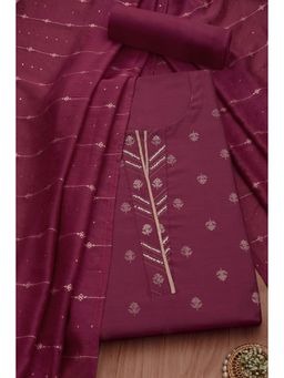 Soch - Women Magenta Art Silk Embellished Unstitched Kurta and Bottom with Dupatta (Set of 3)