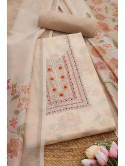 Soch - Women Beige Chanderi Embellished Unstitched Kurta and Bottom with Dupatta (Set of 3)