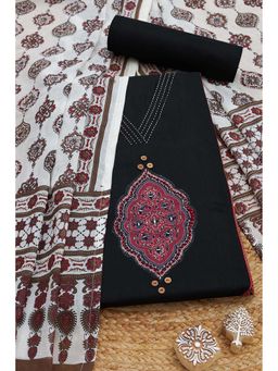 Soch - Women Black Cotton Mirror Work Unstitched Kurta and Bottom with Dupatta (Set of 3)