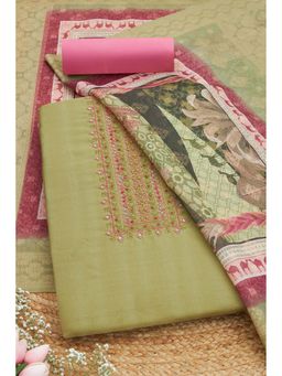 Soch - Women Olive Art Silk Beads and Stones Unstitched Kurta and Bottom with Dupatta (Set of 3)
