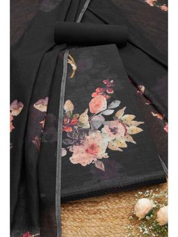 Soch - Women Black Linen Beads and Stones Unstitched Kurta and Bottom with Dupatta (Set of 3)