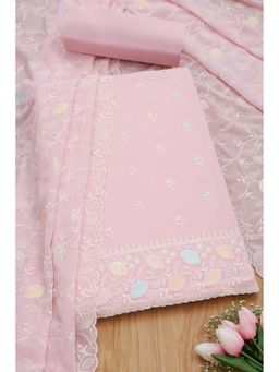 Soch - Women Pink Georgette Thread Work Unstitched Kurta and Bottom with Dupatta (Set of 3)