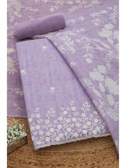 Soch - Women Lavender Linen Embellished Unstitched Kurta and Bottom with Dupatta (Set of 3)
