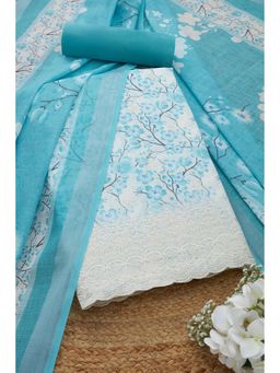 Soch - Women Blue Linen Embellished Unstitched Kurta and Bottom with Dupatta (Set of 3)