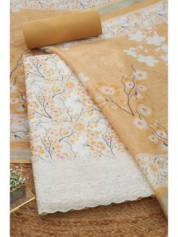 Soch - Women Mustard Linen Embellished Unstitched Kurta and Bottom with Dupatta (Set of 3)