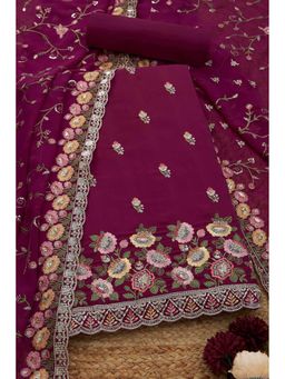 Soch - Women Wine Crepe Embellished Unstitched Kurta and Bottom with Dupatta (Set of 3)