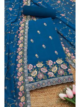 Soch - Women Blue Crepe Embellished Unstitched Kurta and Bottom with Dupatta (Set of 3)