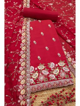 Soch - Women Red Crepe Embellished Unstitched Kurta and Bottom with Dupatta (Set of 3)