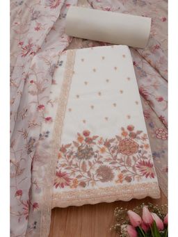 Soch - Women White Georgette Embellished Unstitched Kurta and Bottom with Dupatta (Set of 3)