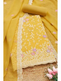 Soch - Women Yellow Chiffon Embellished Unstitched Kurta and Bottom with Dupatta (Set of 3)