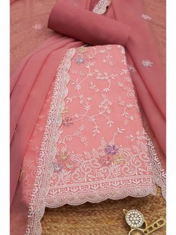 Soch - Women Peach Chiffon Embellished Unstitched Kurta and Bottom with Dupatta (Set of 3)
