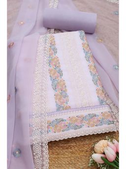 Soch - Women Lavender Chiffon Embellished Unstitched Kurta and Bottom with Dupatta (Set of 3)