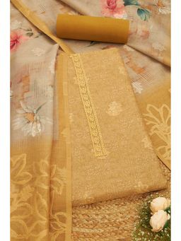 Soch - Women Gold Linen Zari Unstitched Kurta and Bottom with Dupatta (Set of 3)