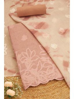 Soch - Women Pink Linen Thread Work Unstitched Kurta and Bottom with Dupatta (Set of 3)