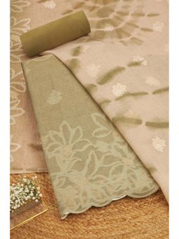 Soch - Women Olive Linen Thread Work Unstitched Kurta and Bottom with Dupatta (Set of 3)