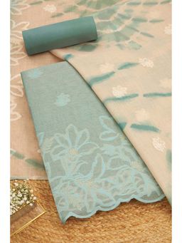 Soch - Women Blue Linen Thread Work Unstitched Kurta and Bottom with Dupatta (Set of 3)