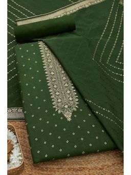 Soch - Women Green Silk Blend Beads and Stones Unstitched Kurta and Bottom with Dupatta (Set of 3)