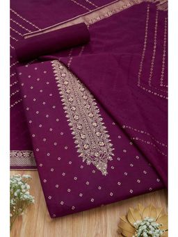 Soch - Women Purple Silk Blend Beads and Stones Unstitched Kurta and Bottom with Dupatta (Set of 3)