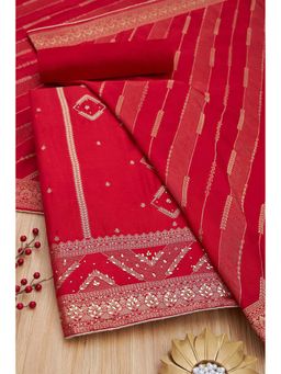 Soch - Women Red Silk Blend Beads and Stones Unstitched Kurta and Bottom with Dupatta (Set of 3)