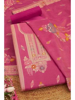 Soch - Women Pink Silk Blend Beads and Stones Unstitched Kurta and Bottom with Dupatta (Set of 3)