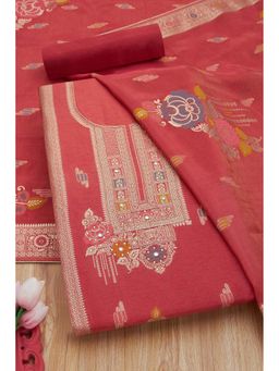 Soch - Women Maroon Silk Blend Beads and Stones Unstitched Kurta and Bottom with Dupatta (Set of 3)