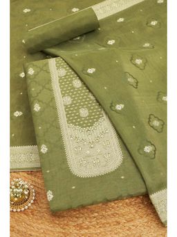 Soch - Women Olive Silk Blend Beads and Stones Unstitched Kurta and Bottom with Dupatta (Set of 3)