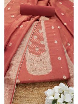 Soch - Women Rust Silk Blend Beads and Stones Unstitched Kurta and Bottom with Dupatta (Set of 3)