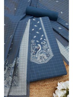 Soch - Women Blue Chanderi Beads and Stones Unstitched Kurta and Bottom with Dupatta (Set of 3)