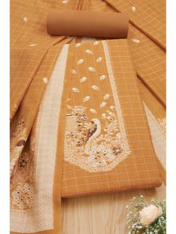 Soch - Women Mustard Chanderi Beads and Stones Unstitched Kurta and Bottom with Dupatta (Set of 3)