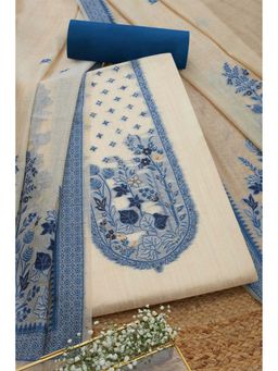 Soch - Women Navy Blue Chanderi Beads and Stones Unstitched Kurta and Bottom with Dupatta (Set of 3)