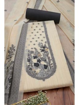 Soch - Women Beige Chanderi Beads and Stones Unstitched Kurta and Bottom with Dupatta (Set of 3)