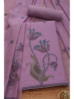 Soch - Women Lavender Chanderi Embellished Unstitched Kurta and Bottom with Dupatta (Set of 3)
