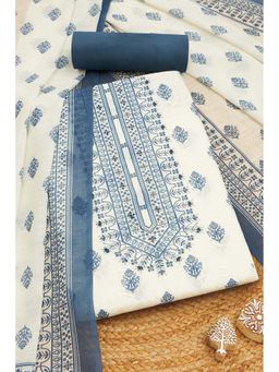 Soch - Women Blue Linen Embellished Unstitched Kurta and Bottom with Dupatta (Set of 3)