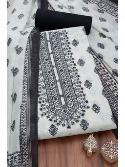 Soch - Women Navy Blue Linen Embellished Unstitched Kurta and Bottom with Dupatta (Set of 3)