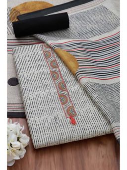 Soch - Women Off White Chanderi Mirror Work Unstitched Kurta and Bottom with Dupatta (Set of 3)