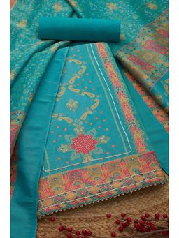 Soch - Women Blue Cotton Blend Beads and Stones Unstitched Kurta and Bottom with Dupatta (Set of 3)