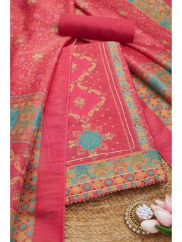 Soch - Women Pink Cotton Blend Beads and Stones Unstitched Kurta and Bottom with Dupatta (Set of 3)