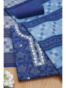 Soch - Women Indigo Linen Thread Work Unstitched Kurta and Bottom with Dupatta (Set of 3)