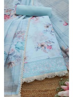 Soch - Women Blue Linen Embellished Unstitched Kurta and Bottom with Dupatta (Set of 3)