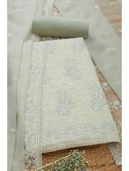 Soch - Women Olive Chiffon Beads and Stones Unstitched Kurta and Bottom with Dupatta (Set of 3)