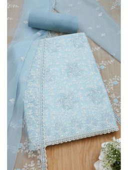 Soch - Women Blue Chiffon Beads and Stones Unstitched Kurta and Bottom with Dupatta (Set of 3)