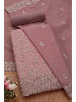 Soch - Women Pink Cotton Blend Zari Unstitched Kurta and Bottom with Dupatta (Set of 3)