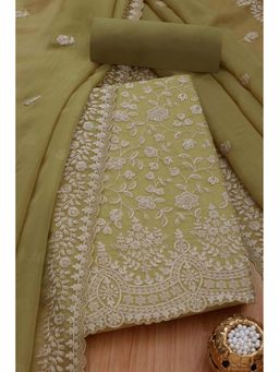 Soch - Women Olive Cotton Blend Zari Unstitched Kurta and Bottom with Dupatta (Set of 3)