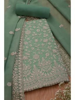 Soch - Women Blue Cotton Blend Zari Unstitched Kurta and Bottom with Dupatta (Set of 3)