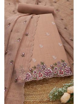 Soch - Women Peach Cotton Blend Embellished Unstitched Kurta and Bottom with Dupatta (Set of 3)