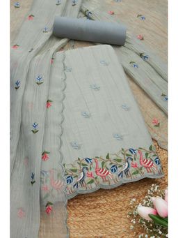 Soch - Women Green Cotton Blend Thread Work Unstitched Kurta and Bottom with Dupatta (Set of 3)