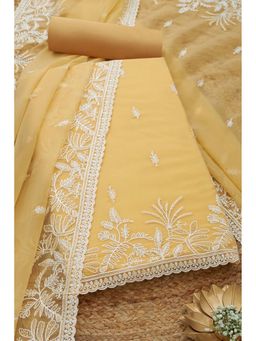 Soch - Women Yellow Chiffon Beads and Stones Unstitched Kurta and Bottom with Dupatta (Set of 3)