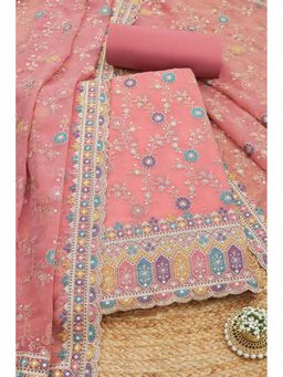 Soch - Women Peach Chiffon Embellished Unstitched Kurta and Bottom with Dupatta (Set of 3)